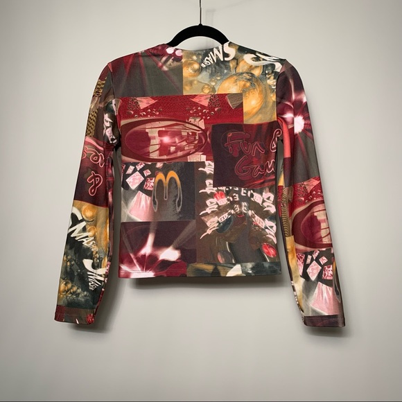 Vanillaville Colourful Abstract Unique Vintage Long Sleeve Flattering Vneck Top - Picture 2 of 3